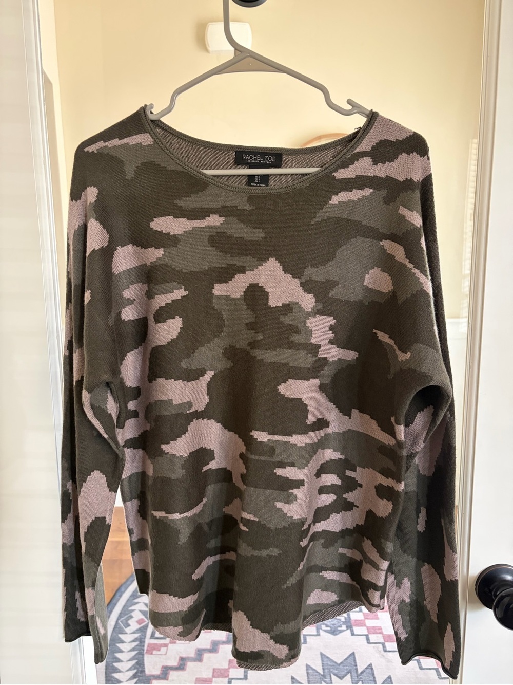 Rachel Zoe Olive and Pink Camo Crewneck Sweater